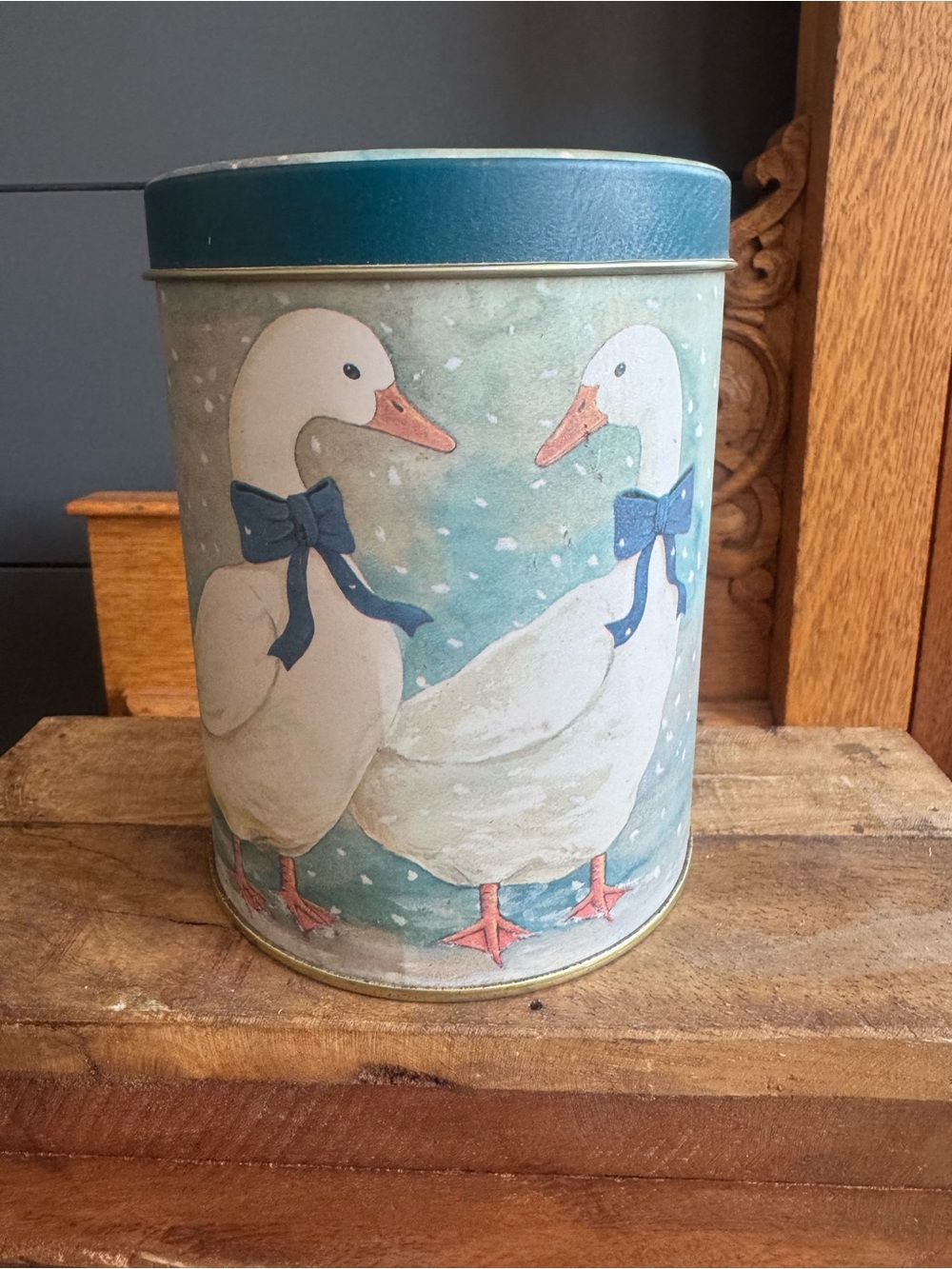 Vintage Duck Tin Canister 5”x4” Collectable Country Cottagecore 80’s